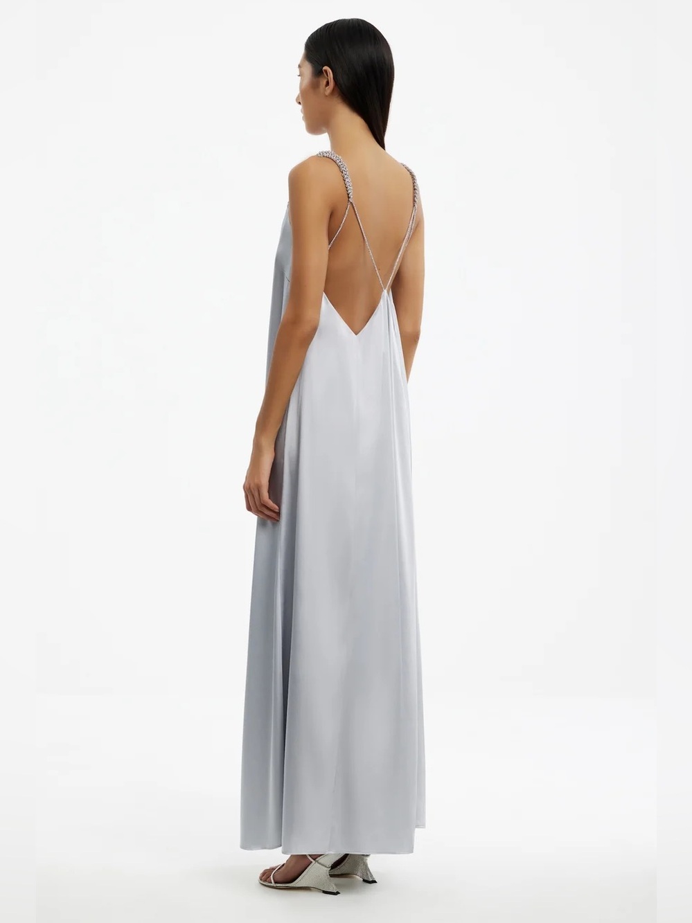 Significant Other Abbey Trapeze Pewter Satin Maxi Dress Size 6 NWOT - Picture 2 of 10
